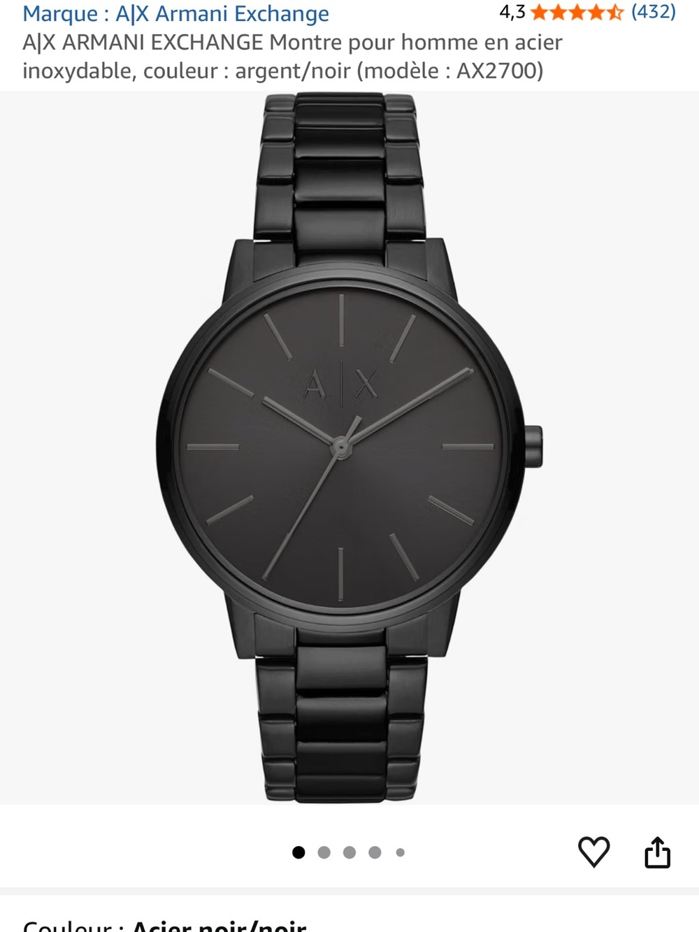 A|X Armani Exchange Black Stainless Steel Minimalist Watch